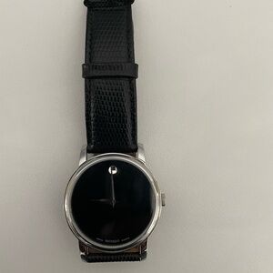 Movado Silver and Black Dial Watch